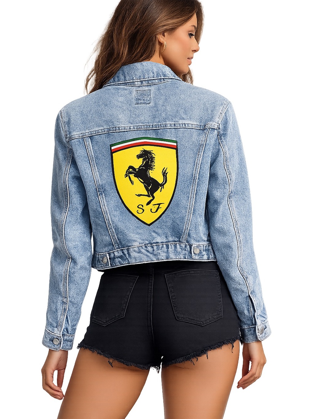 Denim  Jacket with Yellow Ferrari Horse Back Patch ptp 21 M/L